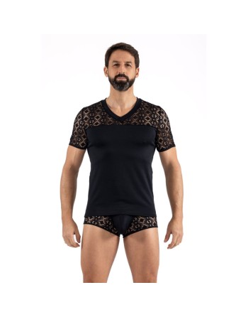T-shirt noir en  résille brodée Shinny/Jesyh.com